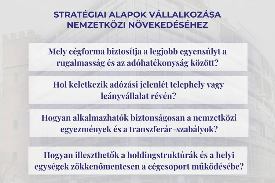 Grafika a nemzetközi növekedést támogató stratégiai adótanácsadásról