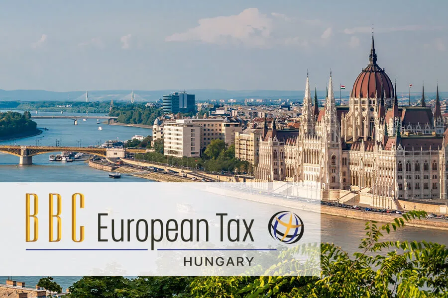 Budapesti városkép a BBC European Tax Hungary logójával